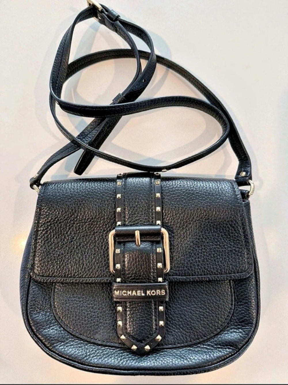 Michael Kors Jenkins Stud Brooklyn Medium Saddle Bag Black